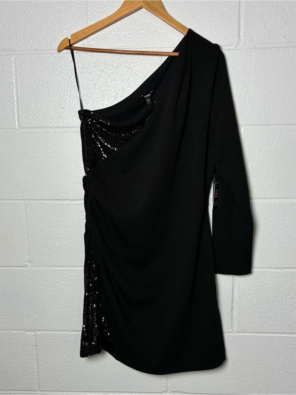 Express black sequin one shoulder asymmetric dress
